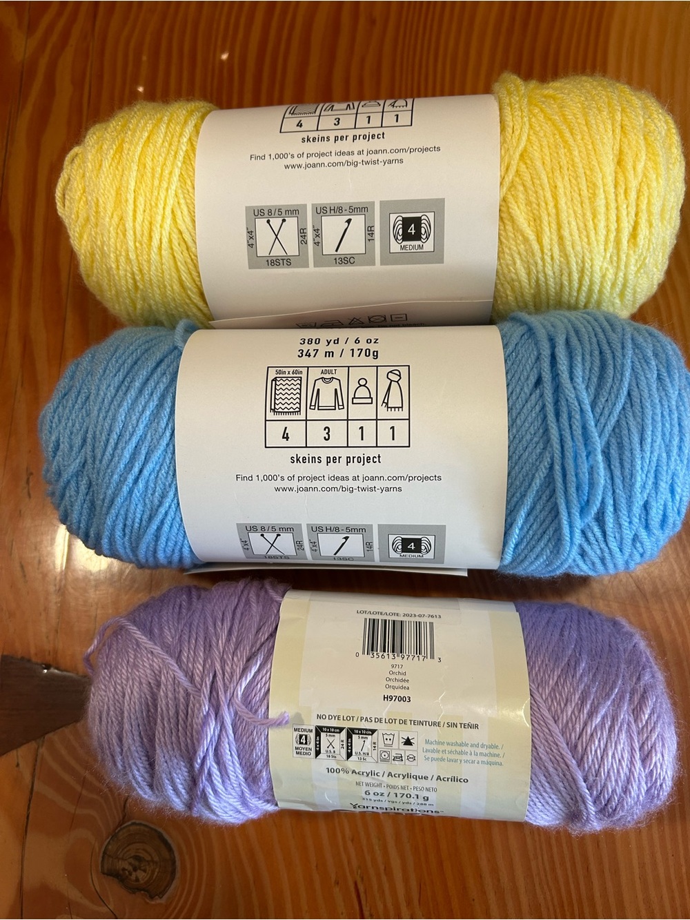 Caron Simply Soft & Big Twist Yarn Bundle - Lavender, Sky Blue, Yellow - Picture 4 of 5